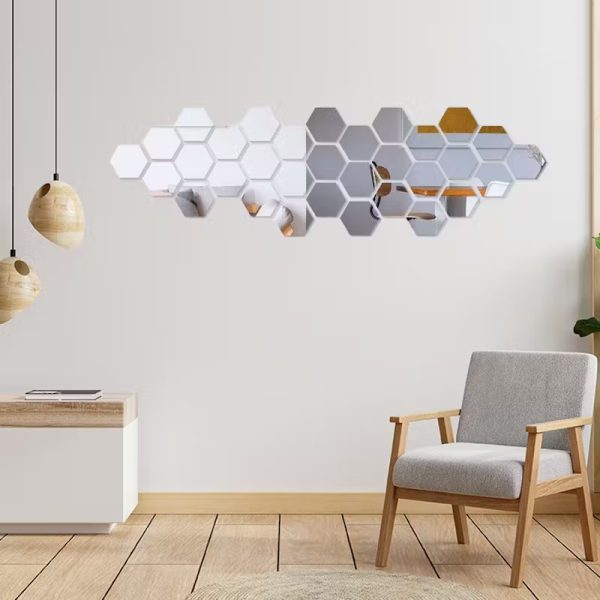 Hexagon Shape Acrylic Mirror Wall Stickers 12pcs