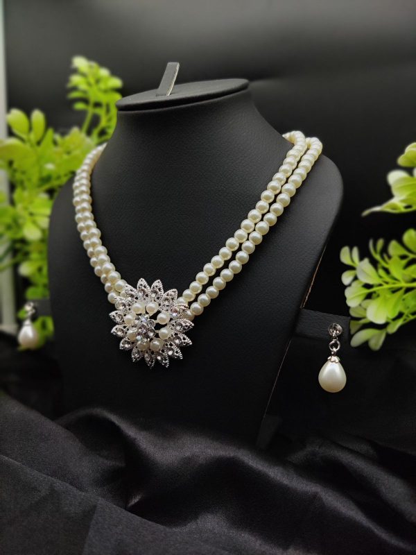 Imported Graceful Radiance Pearl Necklace Set With Exquisite Floral Pendant| Artificial Jewellery For Girls & Women
