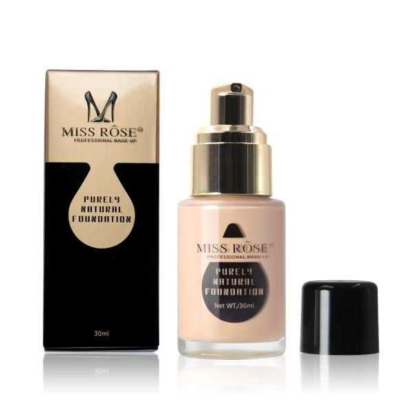 Miss Rose Purely Natural Liquid Foundation – Professional Long-lasting Make-up For Flawless Coverage, Lightweight, Breathable, Smooth Finish, All Skin Types – 30 Ml