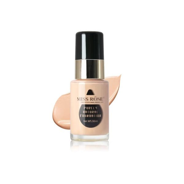 Miss Rose Purely Natural Liquid Foundation – Professional Long-lasting Make-up For Flawless Coverage, Lightweight, Breathable, Smooth Finish, All Skin Types – 30 Ml