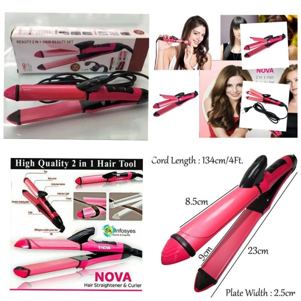 2-in-1 Nova Hair Straightener And Curler – Dual-use Styling Tool With Quick Heat-up Technology, Ceramic Plates For Smooth Straightening & Effortless Curls Model-nh-2009 – Portable