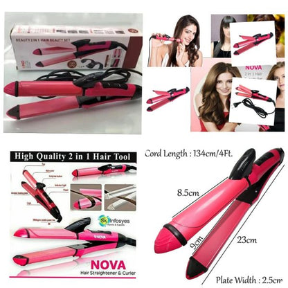 2-in-1 Nova Hair Straightener And Curler – Dual-use Styling Tool With Quick Heat-up Technology, Ceramic Plates For Smooth Straightening & Effortless Curls Model-nh-2009 – Portable