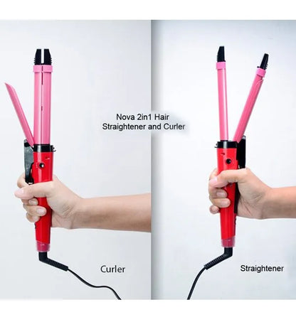 2-in-1 Nova Hair Straightener And Curler – Dual-use Styling Tool With Quick Heat-up Technology, Ceramic Plates For Smooth Straightening & Effortless Curls Model-nh-2009 – Portable