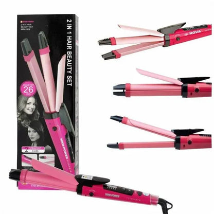 2-in-1 Nova Hair Straightener And Curler – Dual-use Styling Tool With Quick Heat-up Technology, Ceramic Plates For Smooth Straightening & Effortless Curls Model-nh-2009 – Portable