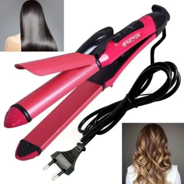 2-in-1 Nova Hair Straightener And Curler – Dual-use Styling Tool With Quick Heat-up Technology, Ceramic Plates For Smooth Straightening & Effortless Curls Model-nh-2009 – Portable