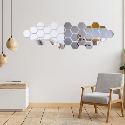 Hexagon Shape Acrylic Mirror Wall Stickers 12pcs
