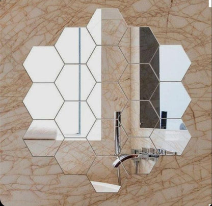 Hexagon Shape Acrylic Mirror Wall Stickers 12pcs