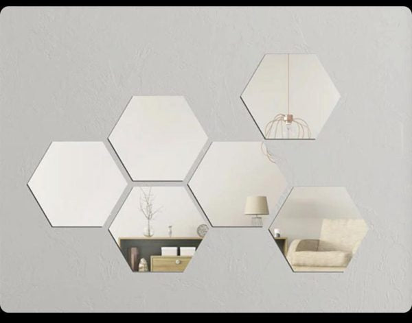 Hexagon Shape Acrylic Mirror Wall Stickers 12pcs