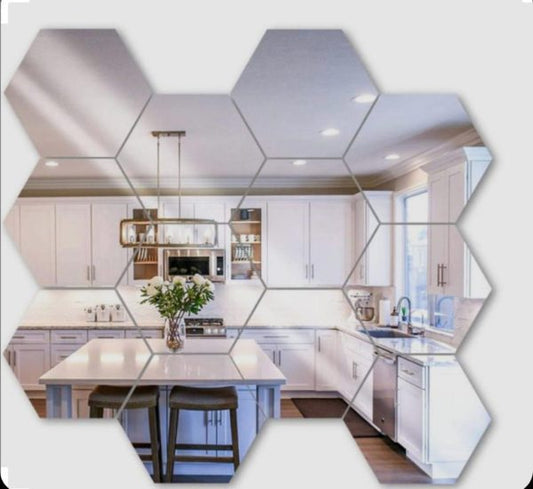 Hexagon Shape Acrylic Mirror Wall Stickers 12pcs