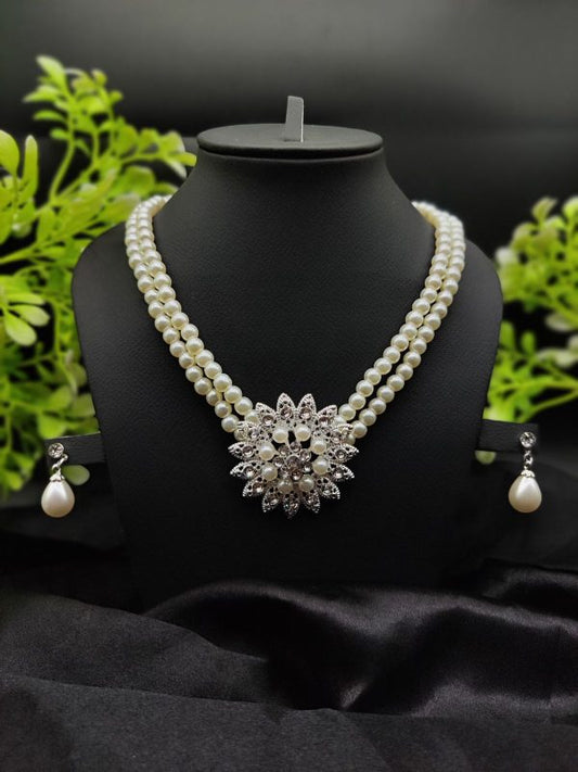 Imported Graceful Radiance Pearl Necklace Set With Exquisite Floral Pendant| Artificial Jewellery For Girls & Women
