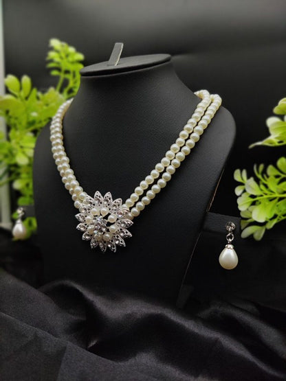 Imported Graceful Radiance Pearl Necklace Set With Exquisite Floral Pendant| Artificial Jewellery For Girls & Women