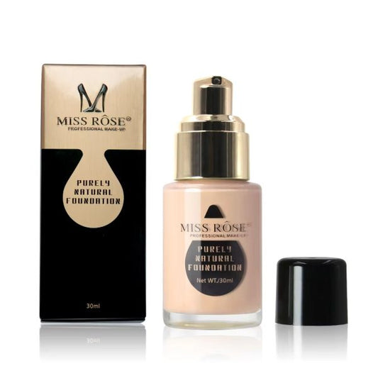Miss Rose Purely Natural Liquid Foundation – Professional Long-lasting Make-up For Flawless Coverage, Lightweight, Breathable, Smooth Finish, All Skin Types – 30 Ml