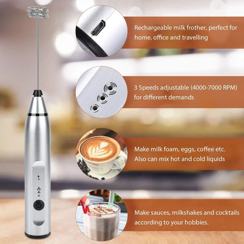 Milk Frothers Electric Handheld Blender With USB Electrical Mini Coffee Maker Whisk Mixer For Coffee Cappuccino Cream